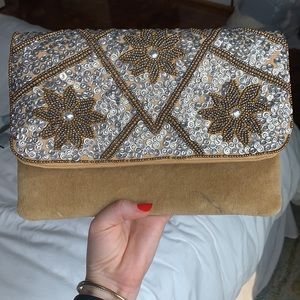 Suede Beaded Clutch
